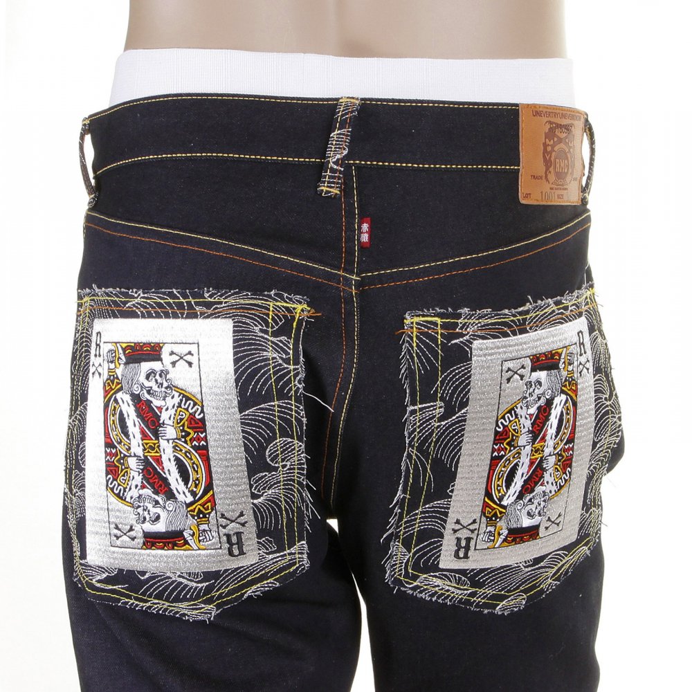 Slim Cut Dark Indigo Raw Denim Jeans with Super Exclusive Design