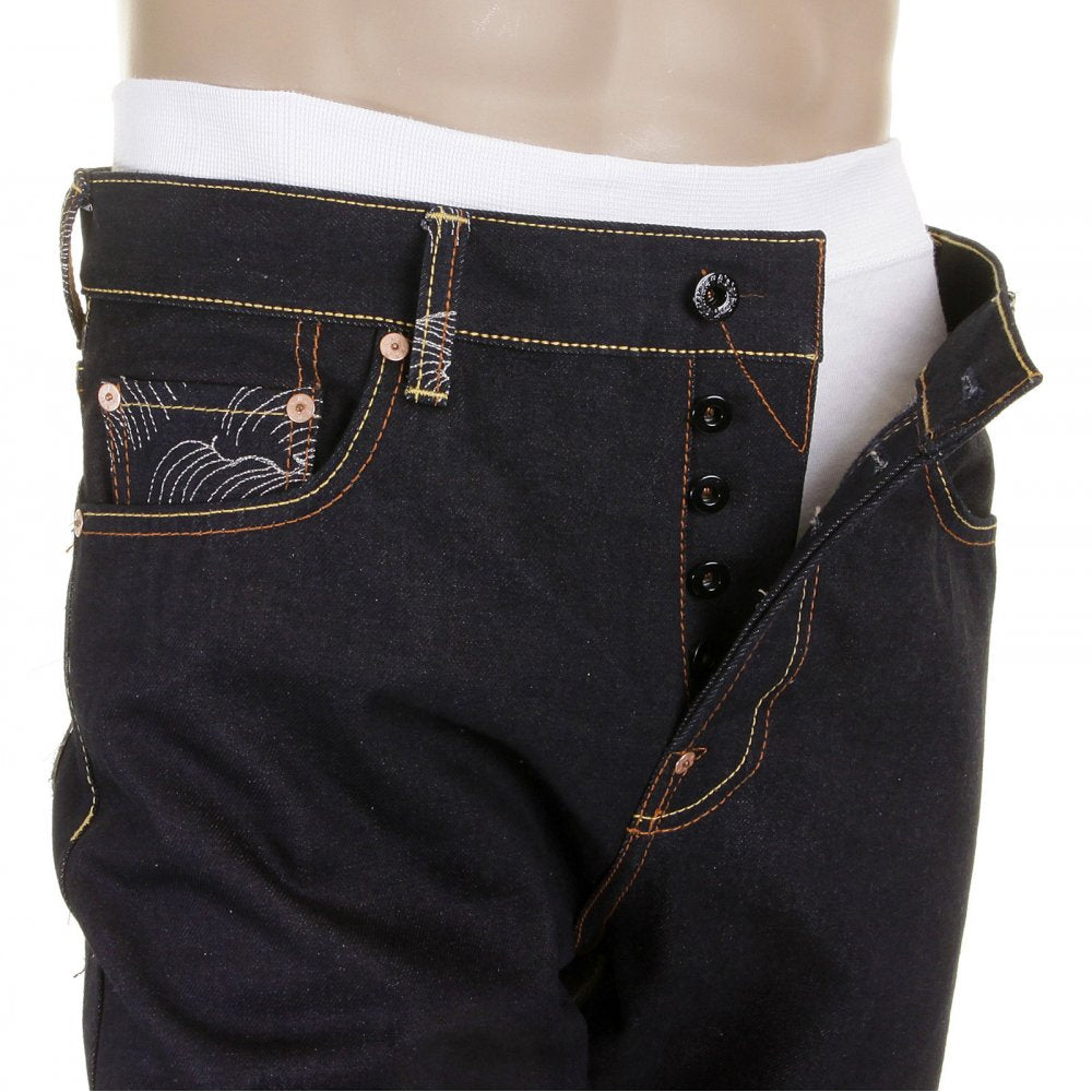Slim Cut Dark Indigo Raw Denim Jeans with Super Exclusive Design