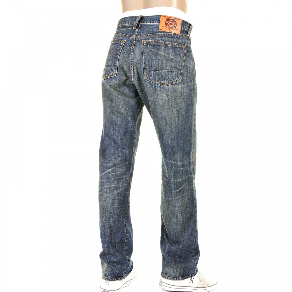 Mens Washed Vintage Selvedge Light Wash Indigo Denim Jeans