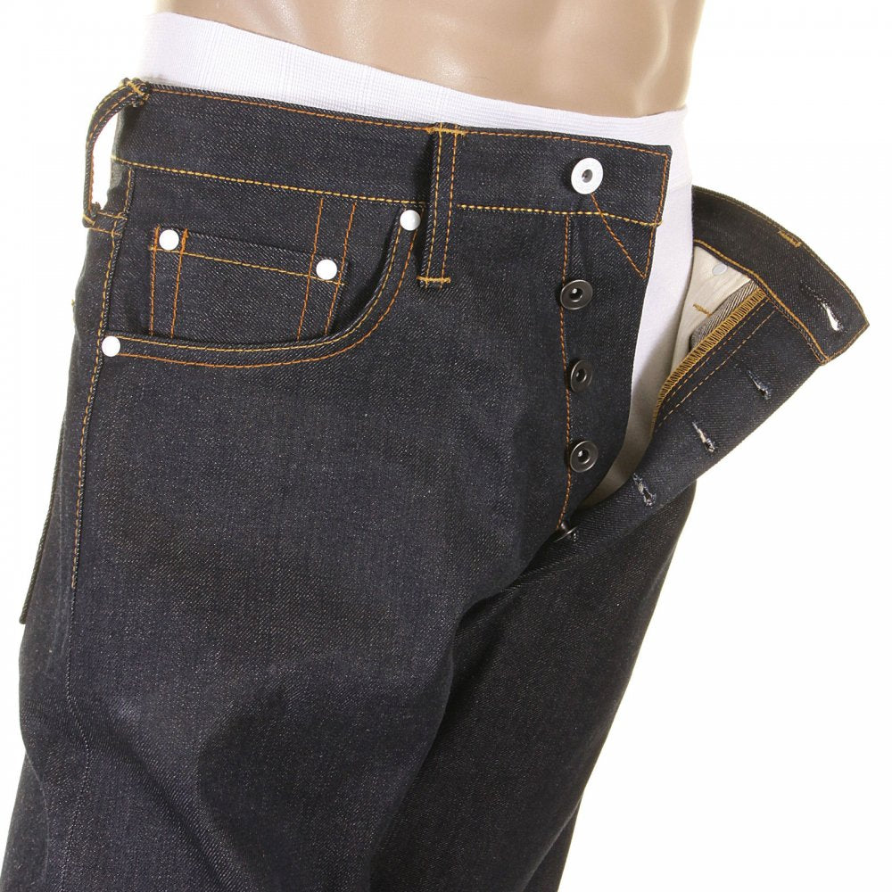 Vintage Fit Dark Indigo Raw Dry Denim Jeans for Men
