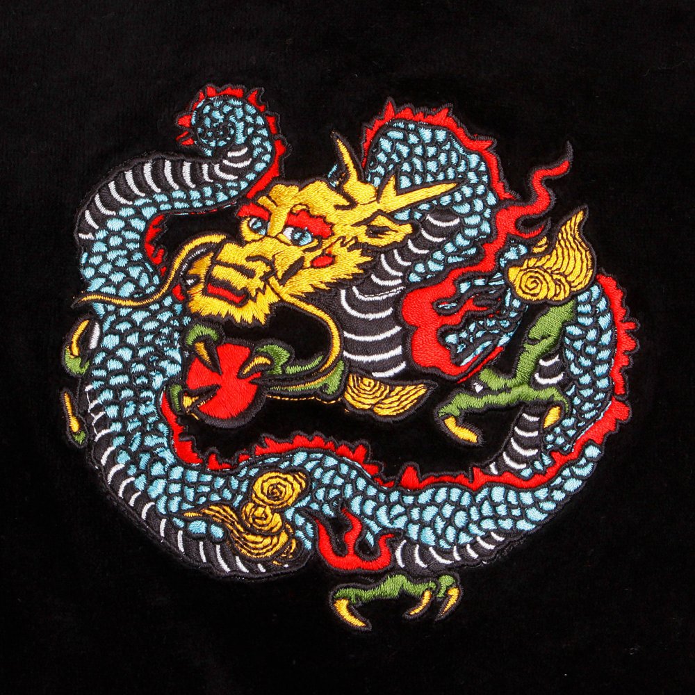 Black Hooded Zip up Regular Fit Jacket with Embroidered Empire Dragon