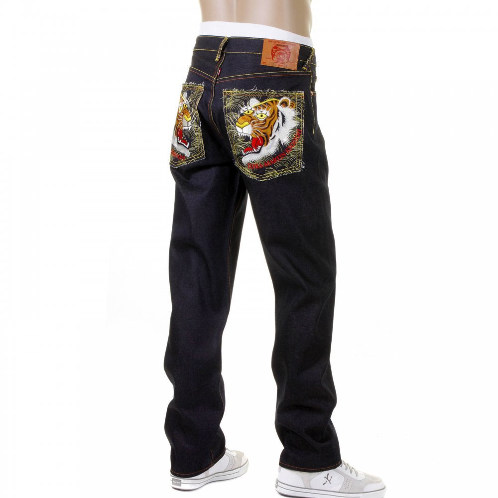 Slim Cut Dark Indigo Raw Denim Jeans for Men
