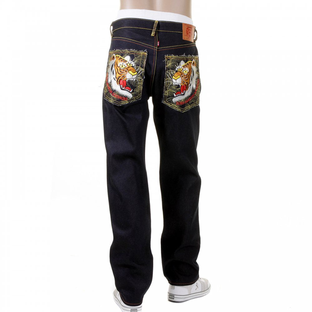 Slim Cut Dark Indigo Raw Denim Jeans for Men