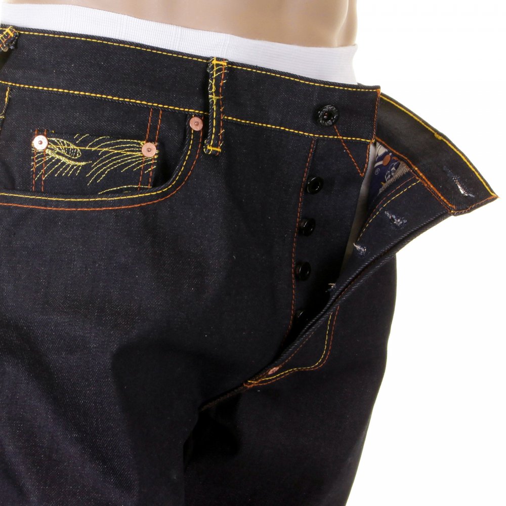 Slim Cut Dark Indigo Raw Denim Jeans for Men
