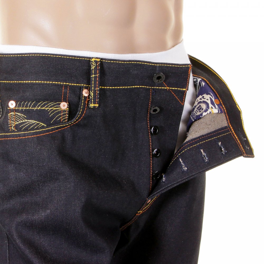 100% Cotton Slim Cut Dark Indigo Raw Denim Jeans