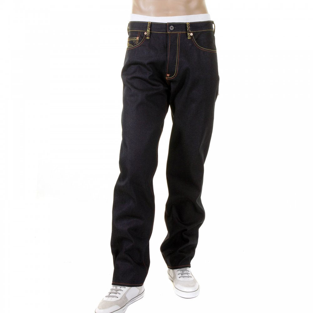 Mens Slim Fit Selvedge Dark Indigo Raw Denim Jeans