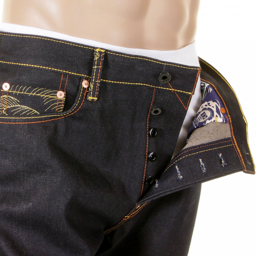 Mens Slim Fit Selvedge Dark Indigo Raw Denim Jeans