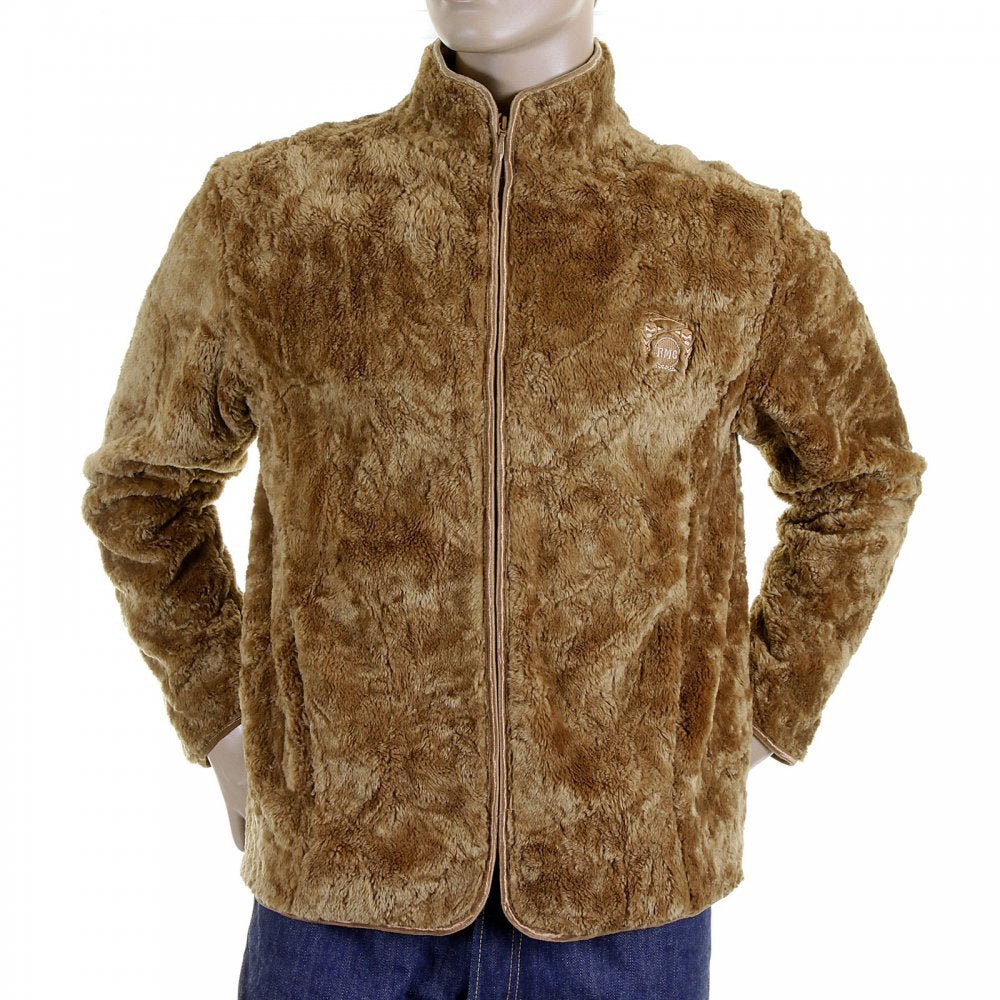 Brown Regular Fit Faux Fur Jacket with High Collar