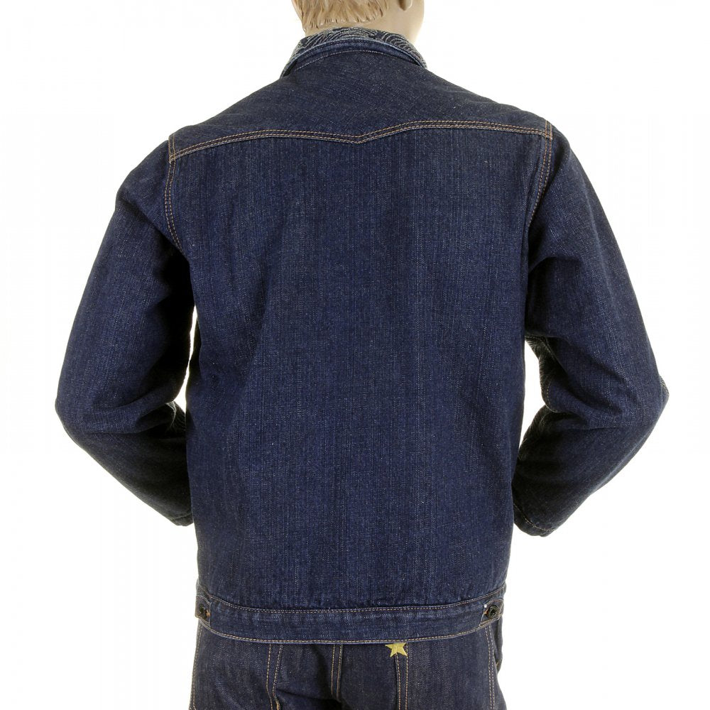 Embroidered Flocked Front Signature Tsunami Wave Regular Fit Denim Jacket