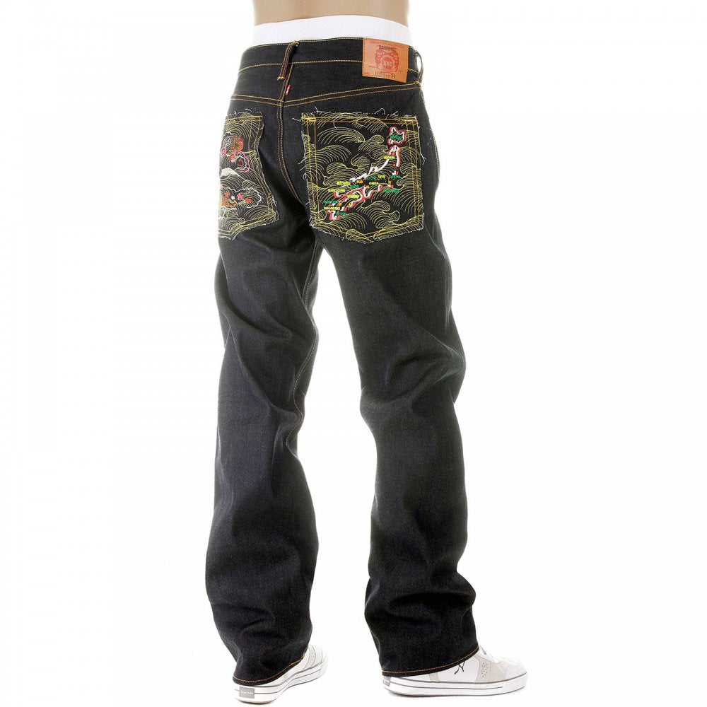 Vintage Cut Dark Indigo Raw Denim Jeans for Men