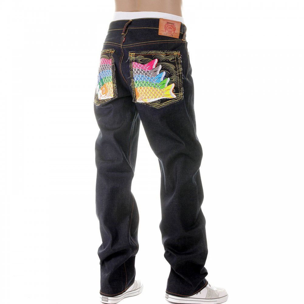 Mens 100% Cotton Vintage Cut, Dark Indigo Raw Denim Jeans