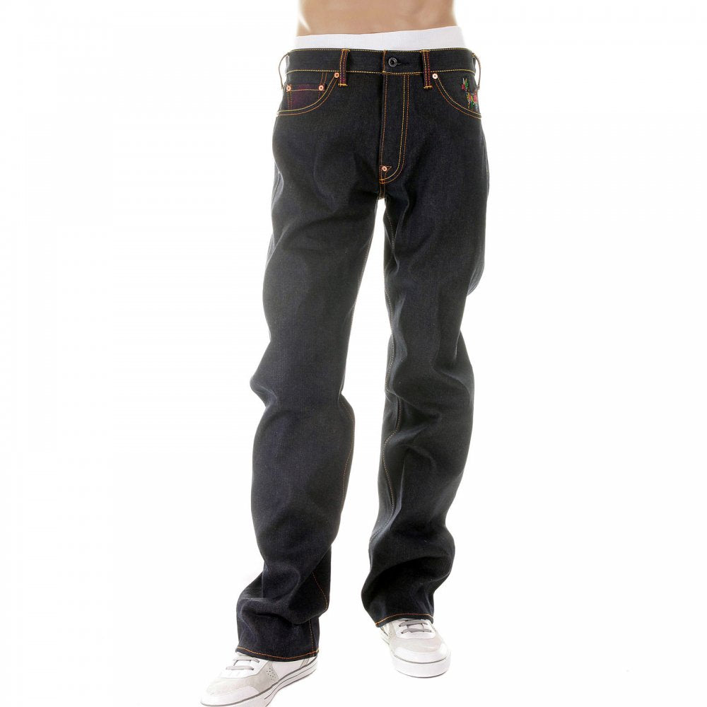 Mens 100% Cotton Vintage Cut, Dark Indigo Raw Denim Jeans