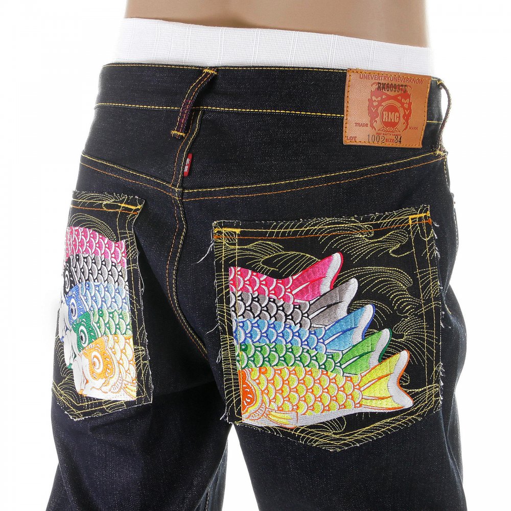 Mens 100% Cotton Vintage Cut, Dark Indigo Raw Denim Jeans