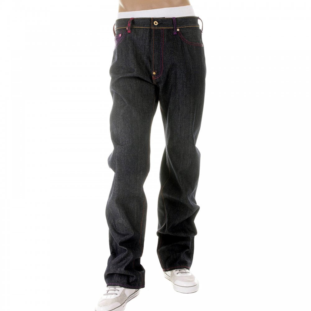 Mens Vintage Cut Dark Indigo Raw Denim Jeans
