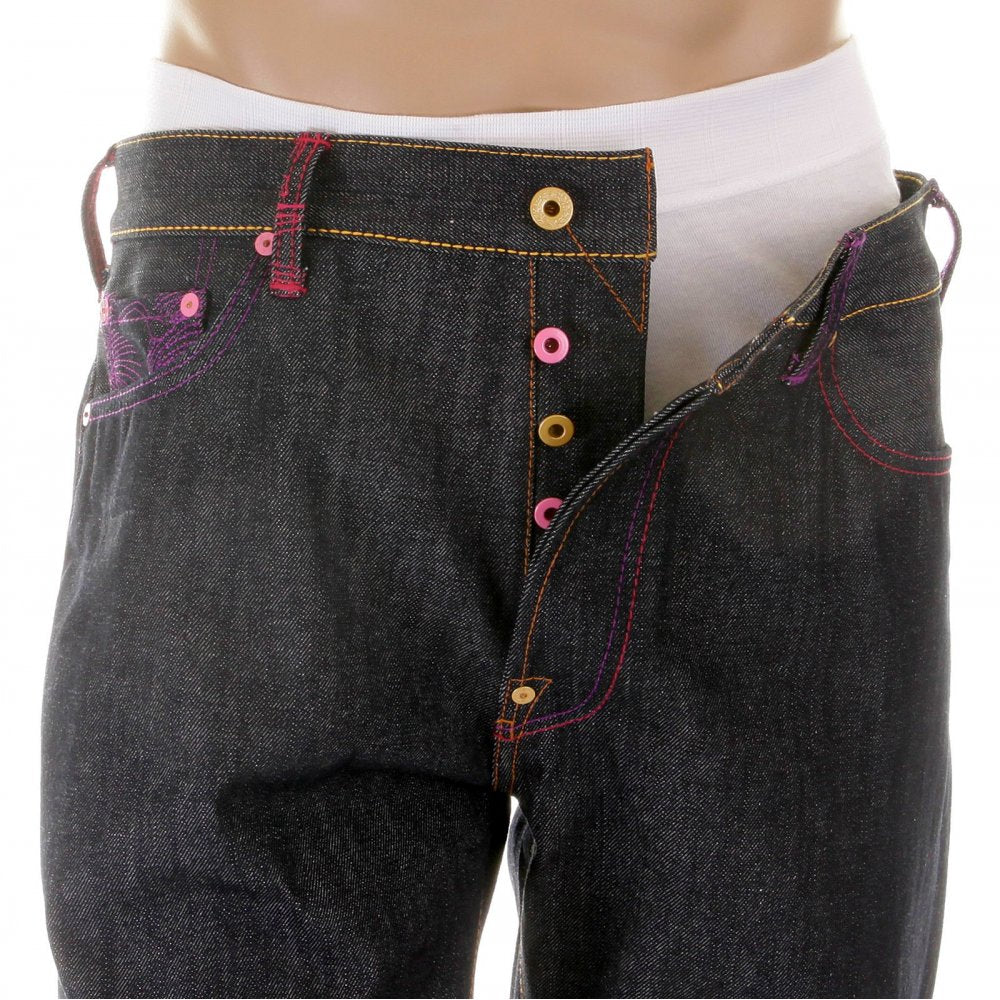 Mens Vintage Cut Dark Indigo Raw Denim Jeans
