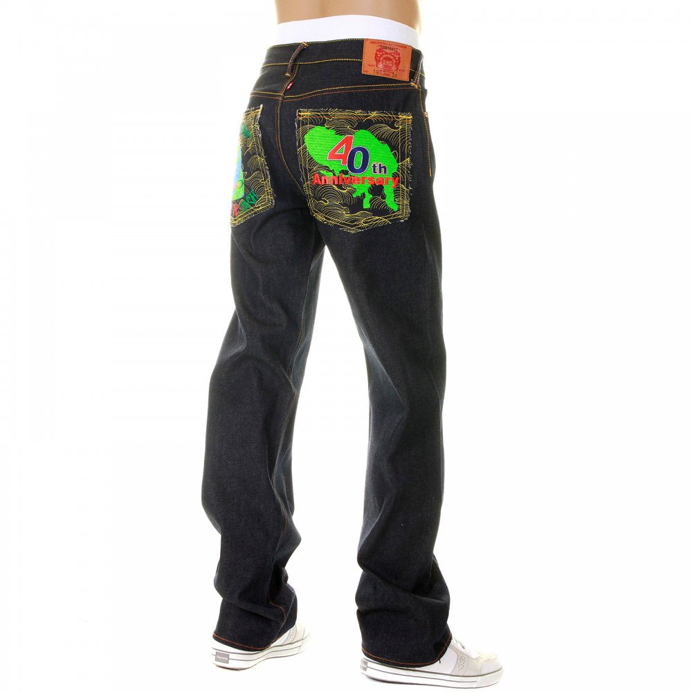 Super Exclusive Embroidered Design Vintage Cut Dark Indigo Raw Denim Jeans