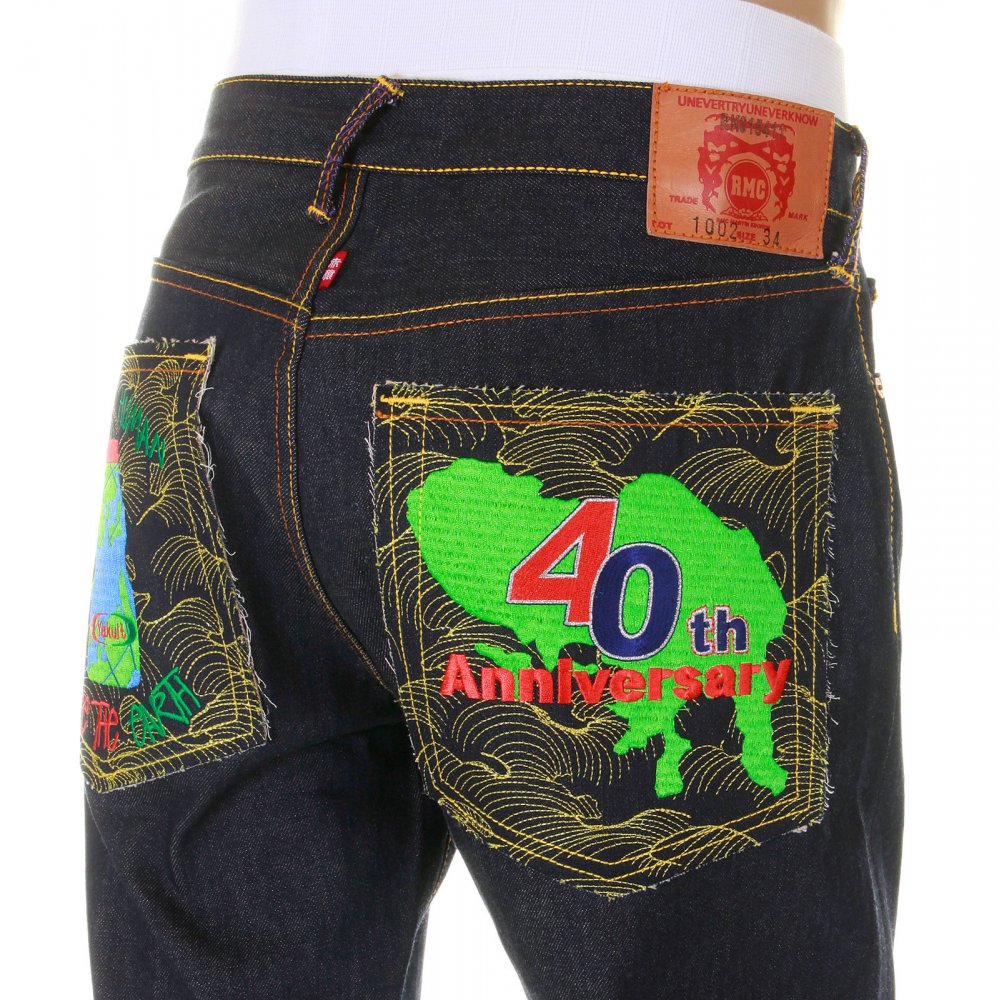 Super Exclusive Embroidered Design Vintage Cut Dark Indigo Raw Denim Jeans