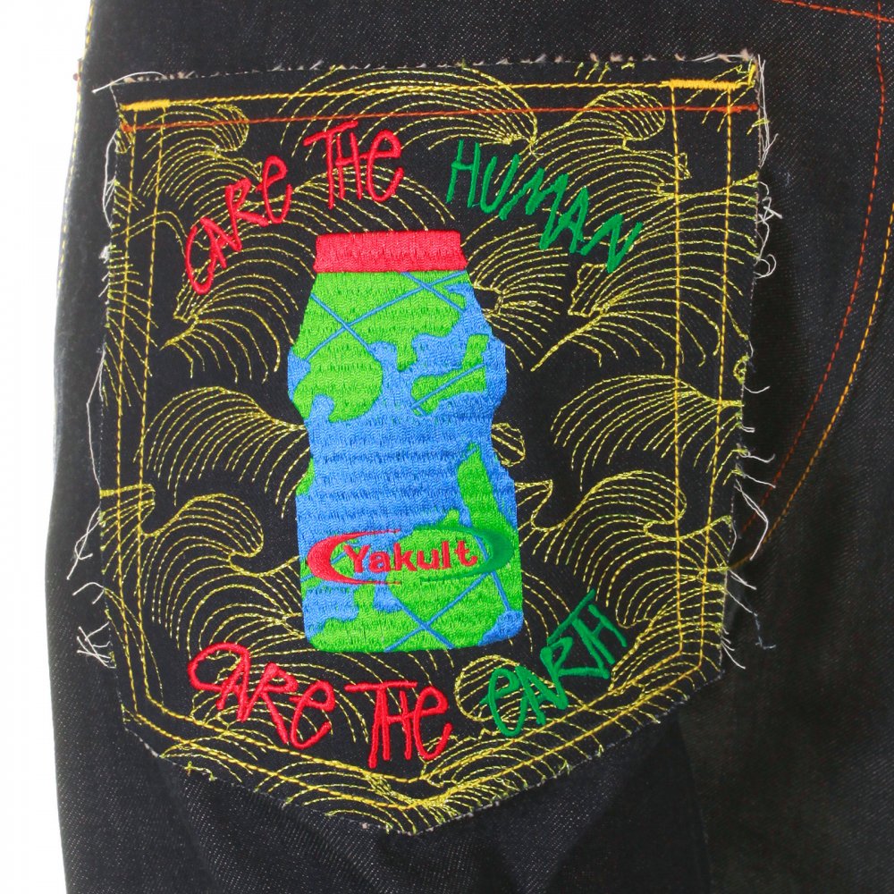 Super Exclusive Embroidered Design Vintage Cut Dark Indigo Raw Denim Jeans
