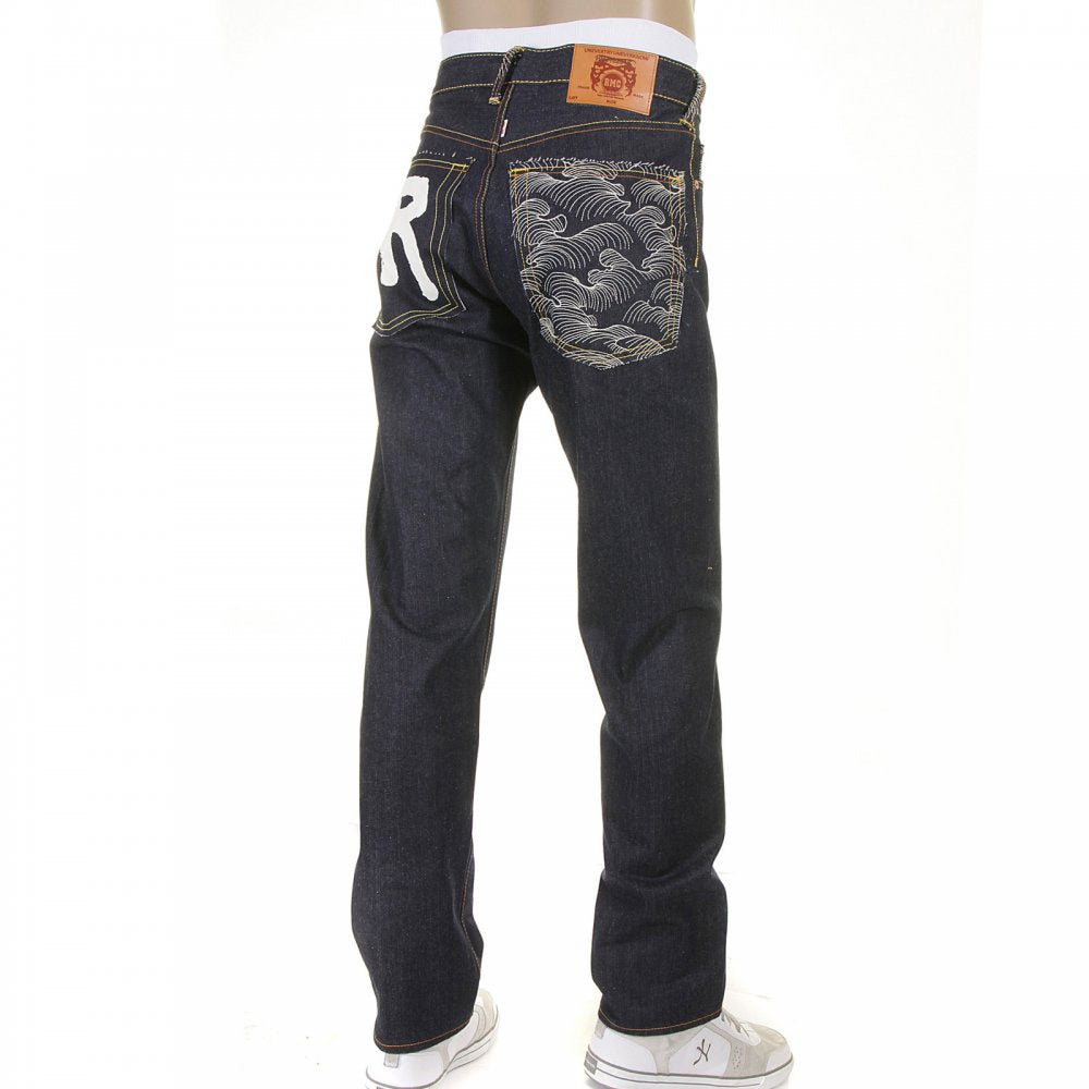 Rock N Roll Tsunami Wave Mens Slim Fit Dark Indigo Raw Denim Jeans