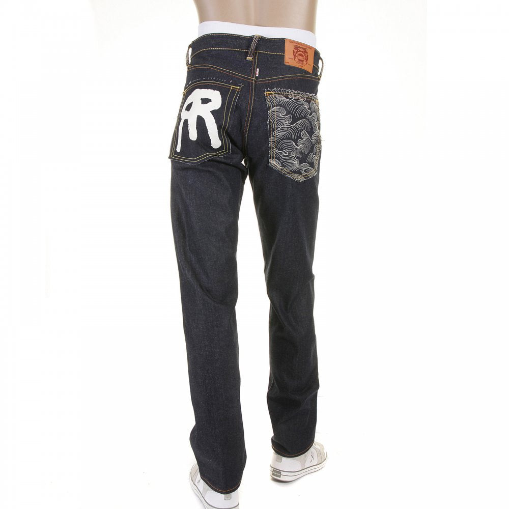 Rock N Roll Tsunami Wave Mens Slim Fit Dark Indigo Raw Denim Jeans