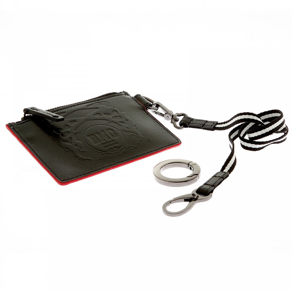 Mens Black Leather Pouch with Red Leather Trim