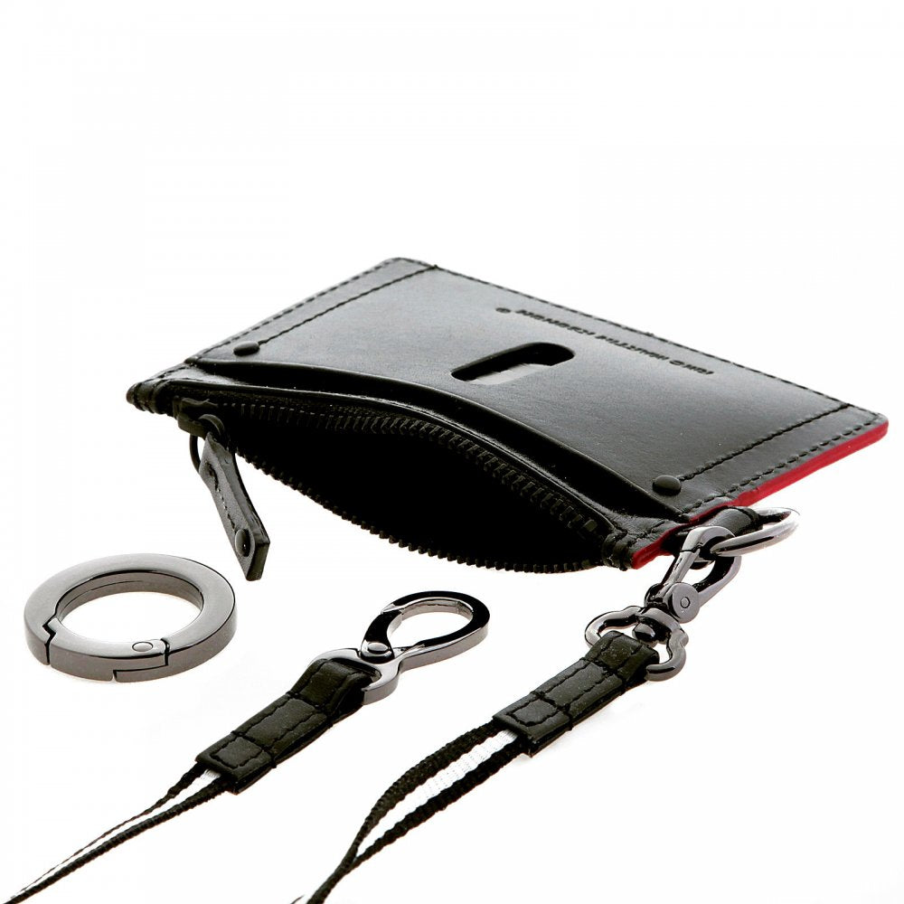 Mens Black Leather Pouch with Red Leather Trim