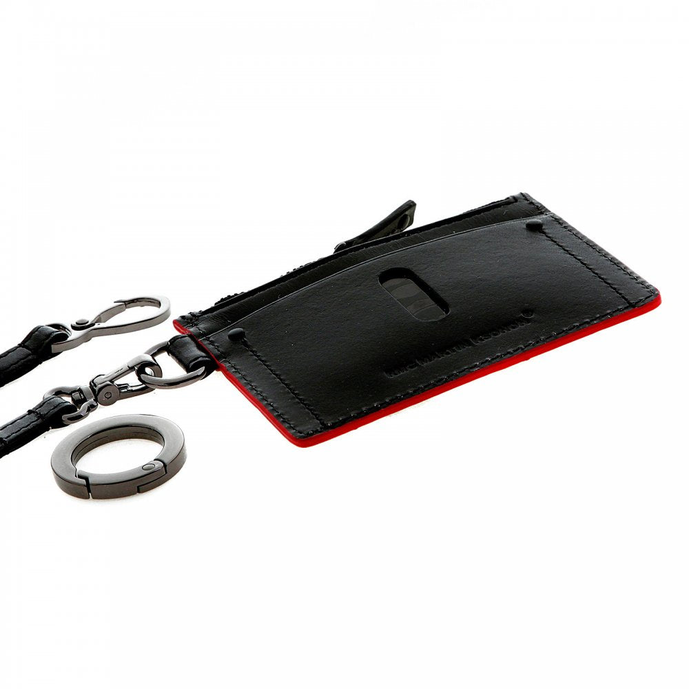 Mens Black Leather Pouch with Red Leather Trim