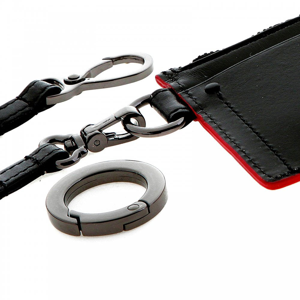 Mens Black Leather Pouch with Red Leather Trim