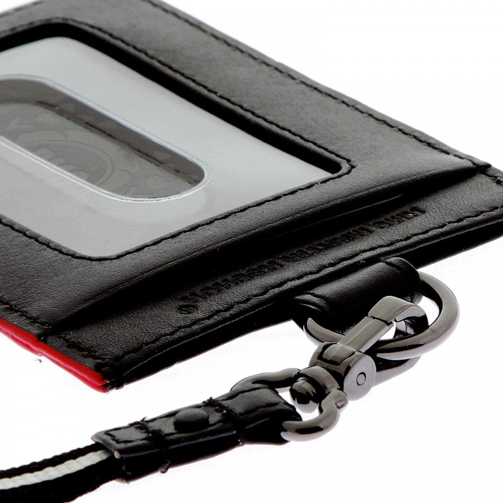 Mens Black Leather Card Holder with Red Leather Trim