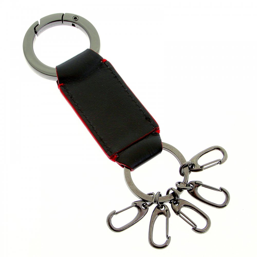 Mens Black Leather Key Holder with Red Leather Trim