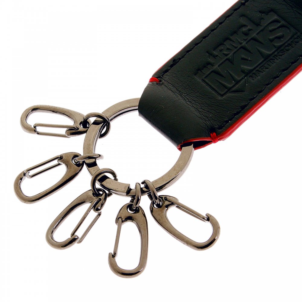 Mens Black Leather Key Holder with Red Leather Trim