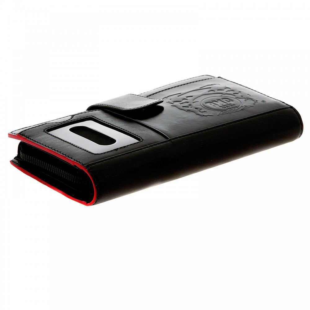 Unisex Black Leather Large Travel Wallet with Red Leather Trim