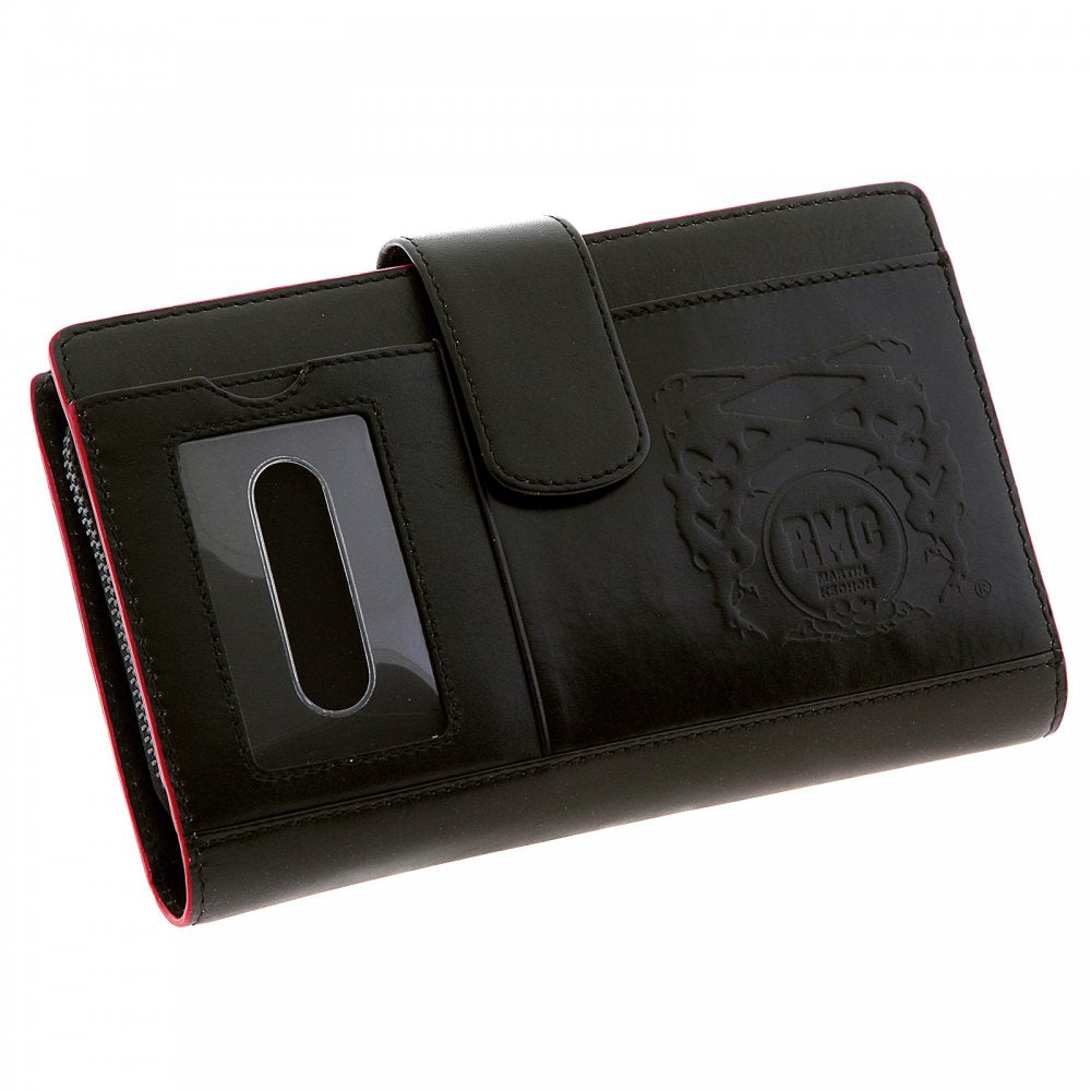 Unisex Black Leather Large Travel Wallet with Red Leather Trim