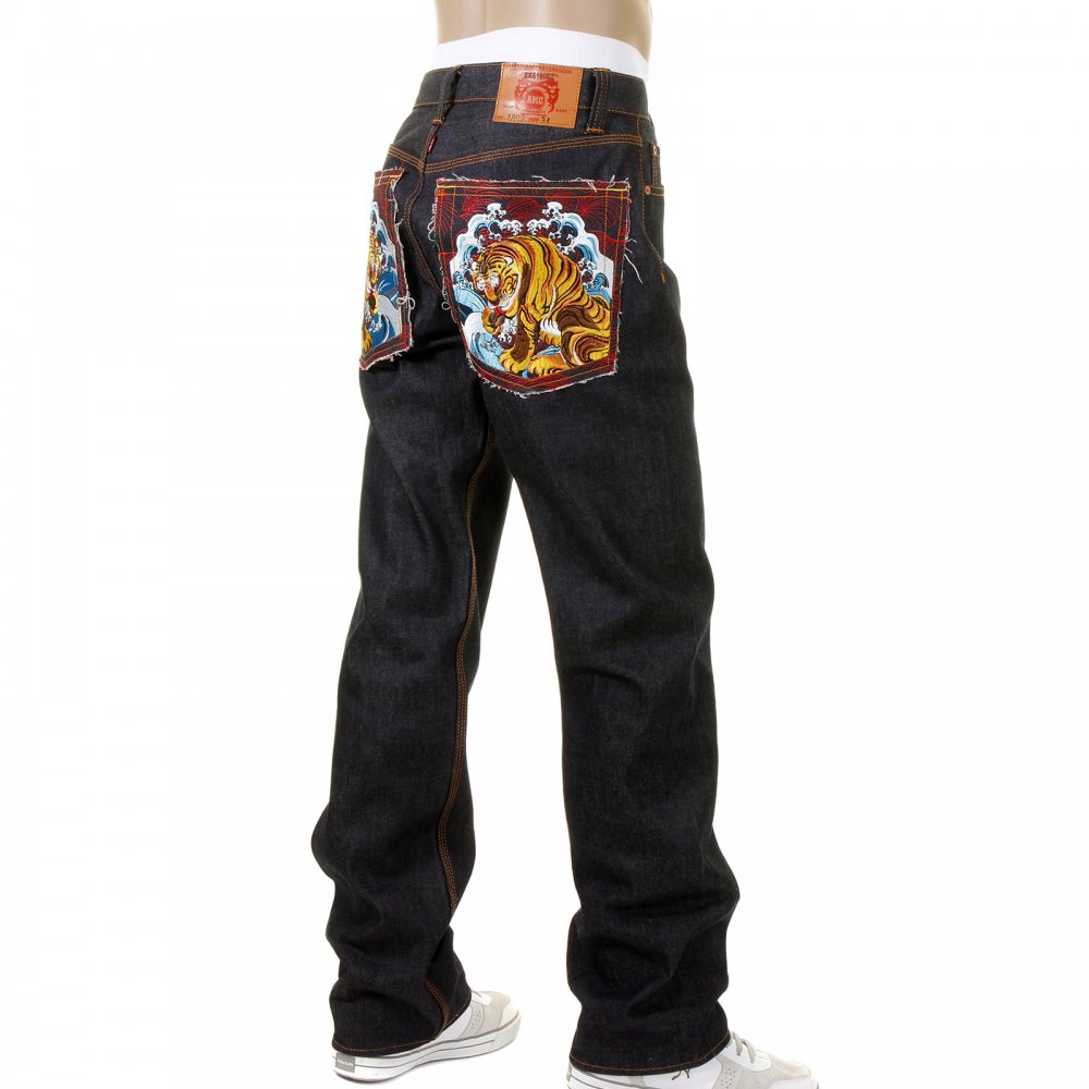 Mens 100% Cotton Vintage Cut Dark Indigo Raw Denim Jeans