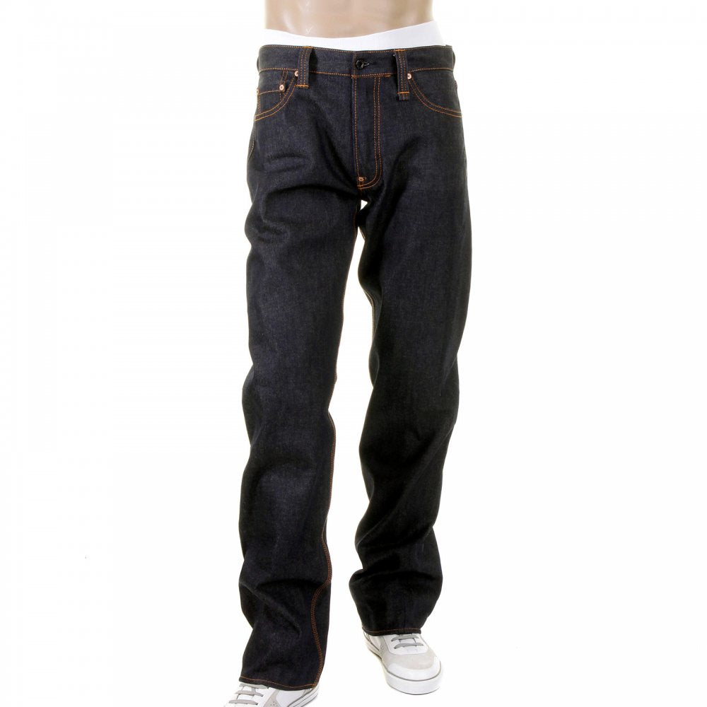 Mens 100% Cotton Vintage Cut Dark Indigo Raw Denim Jeans