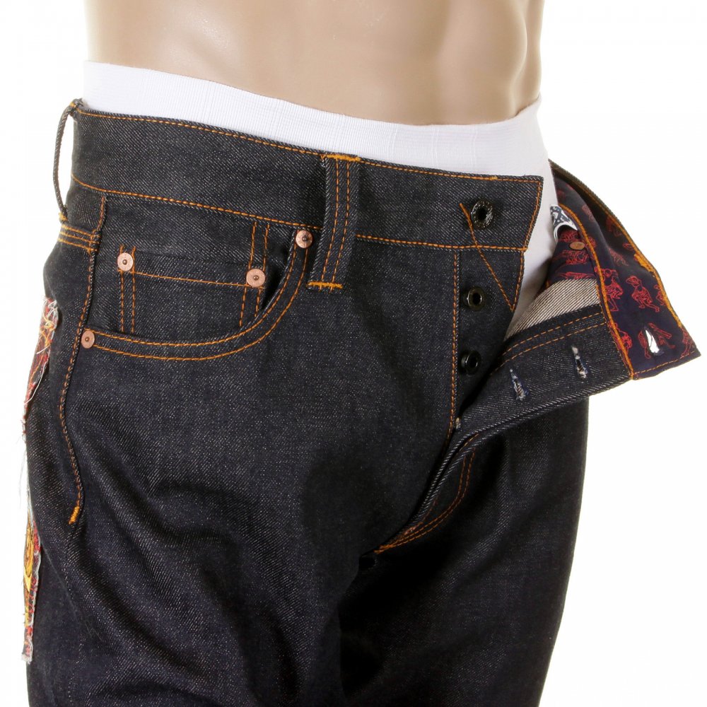 Mens 100% Cotton Vintage Cut Dark Indigo Raw Denim Jeans