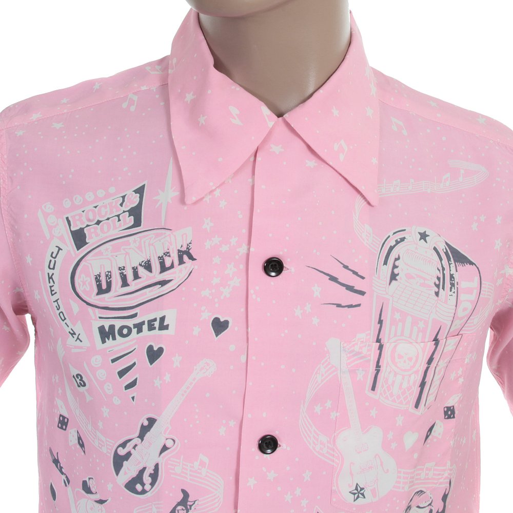 Special Edition Keoni of Hawaii Pink Rock and Roll Voodoo by Vince Ray Regular Fit Cuban Collar Short Sleeve Shirt SS36209