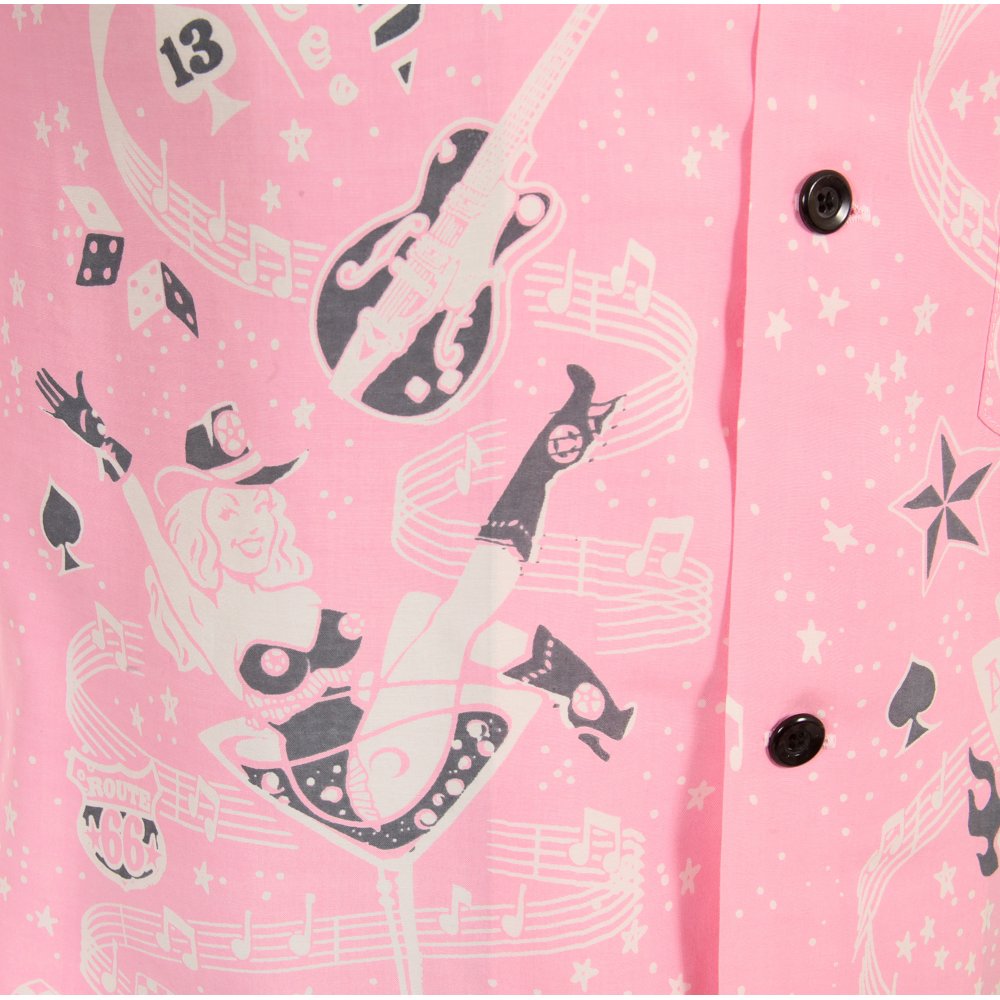 Special Edition Keoni of Hawaii Pink Rock and Roll Voodoo by Vince Ray Regular Fit Cuban Collar Short Sleeve Shirt SS36209