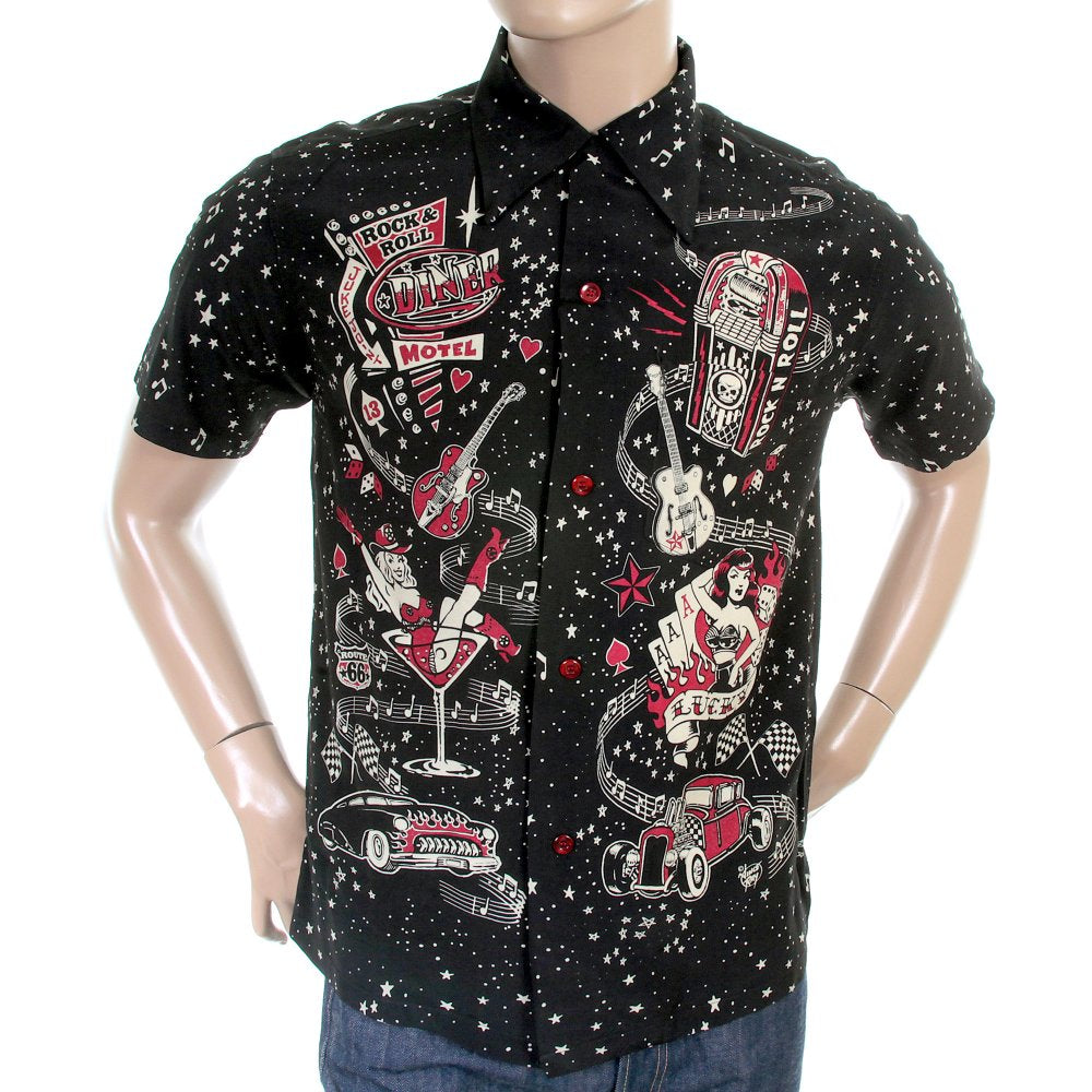 Special Edition Keoni of Hawaii Black Rock and Roll Voodoo by Vince Ray Regular Fit Short Sleeve Shirt SS36209