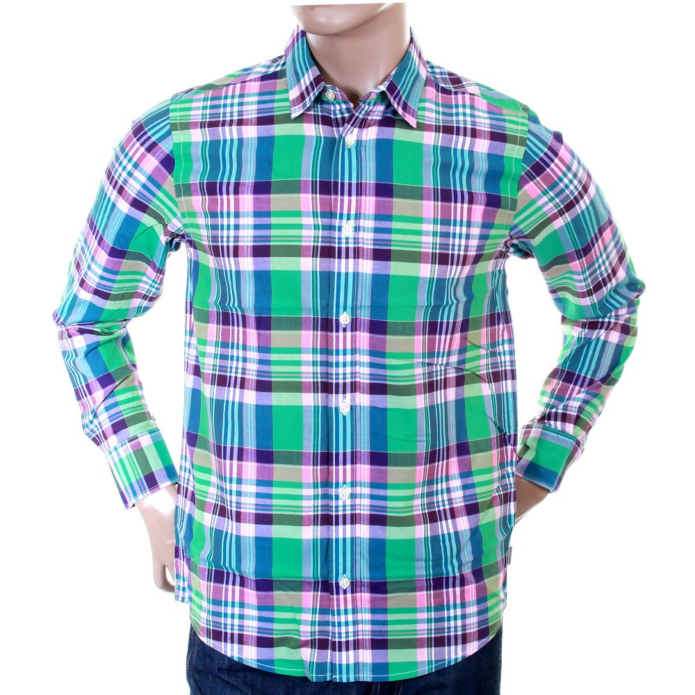 Caribbean Light Wash Cotton Long Sleeve Big Check Regular Fit Shirt
