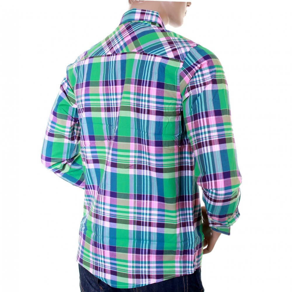Caribbean Light Wash Cotton Long Sleeve Big Check Regular Fit Shirt