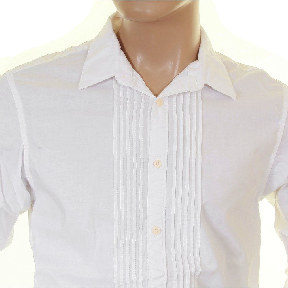 White Cotton Soft Collar Long Sleeve Regular Fit Pleated Tux Style Shirt
