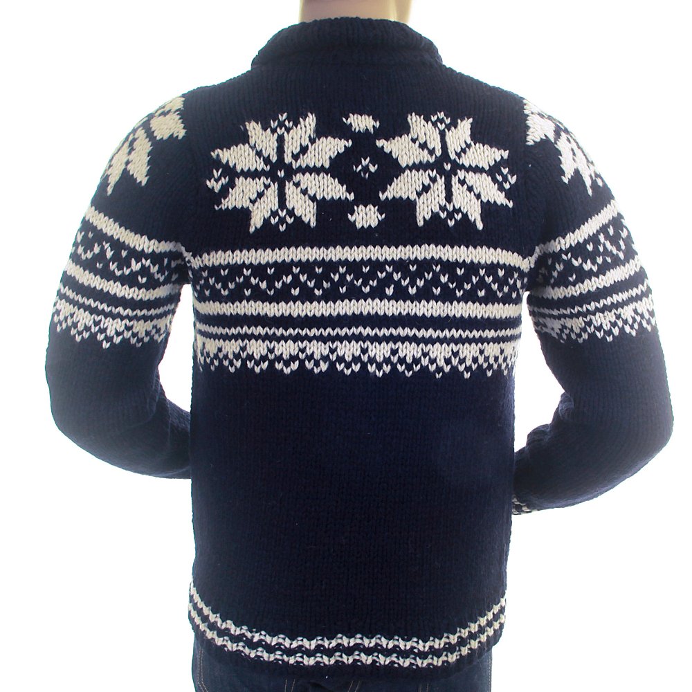 Shetland Wool Navy Full Zip Front Chunky Knit Cardigan Knitwear