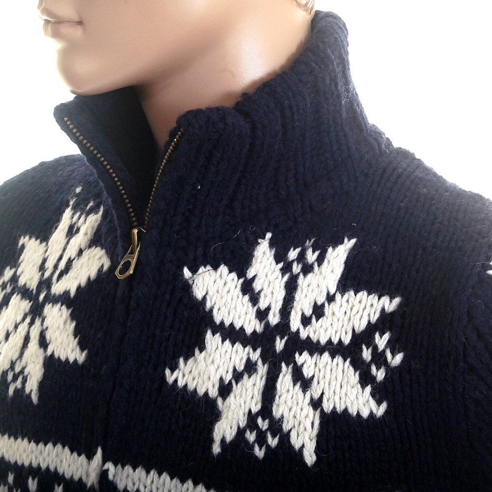 Shetland Wool Navy Full Zip Front Chunky Knit Cardigan Knitwear