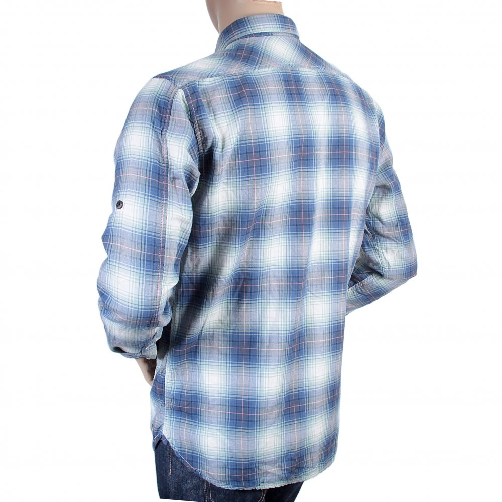 Mens Blue and Mint Green Bond Check Long Sleeve Regular Fit Cotton Shirt