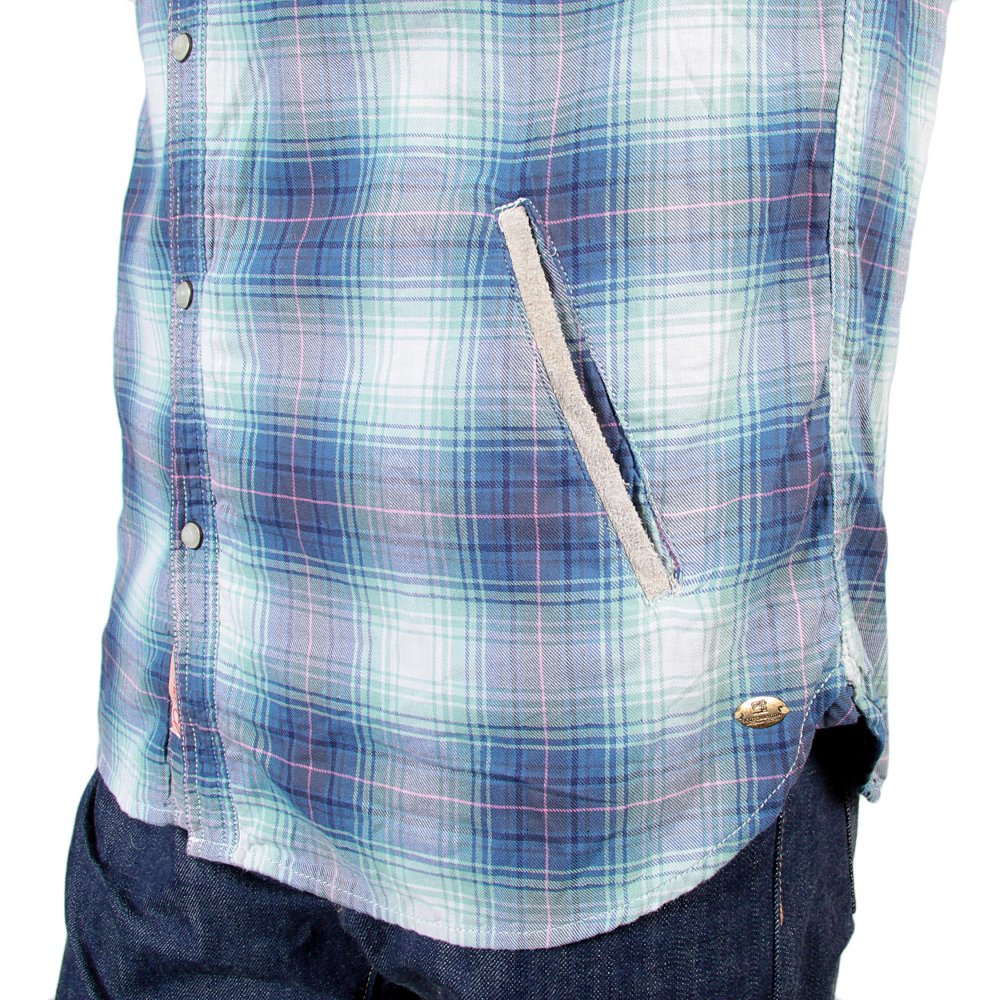 Mens Blue and Mint Green Bond Check Long Sleeve Regular Fit Cotton Shirt