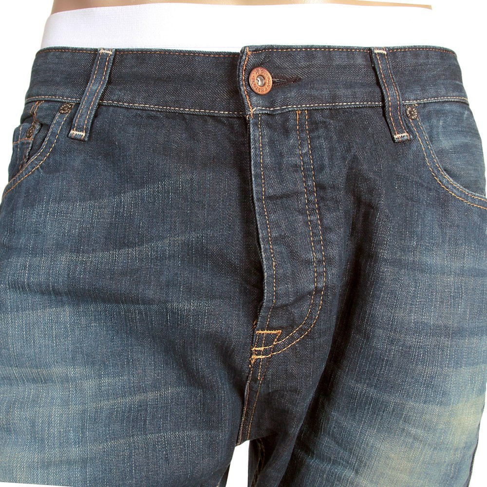 Dean Blue Washed Tapered Button Fly Loose Fit Denim Jeans