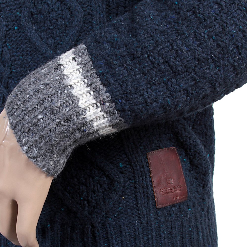Navy Fleck Wool Mix Twisted Shawl Collar Regular Fit Jumper