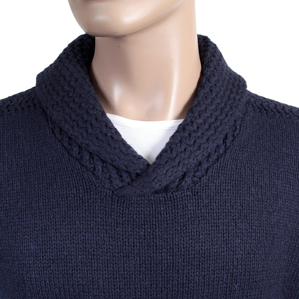 Navy Lambswool Mix Shawl Collar Regular Fit Jumper