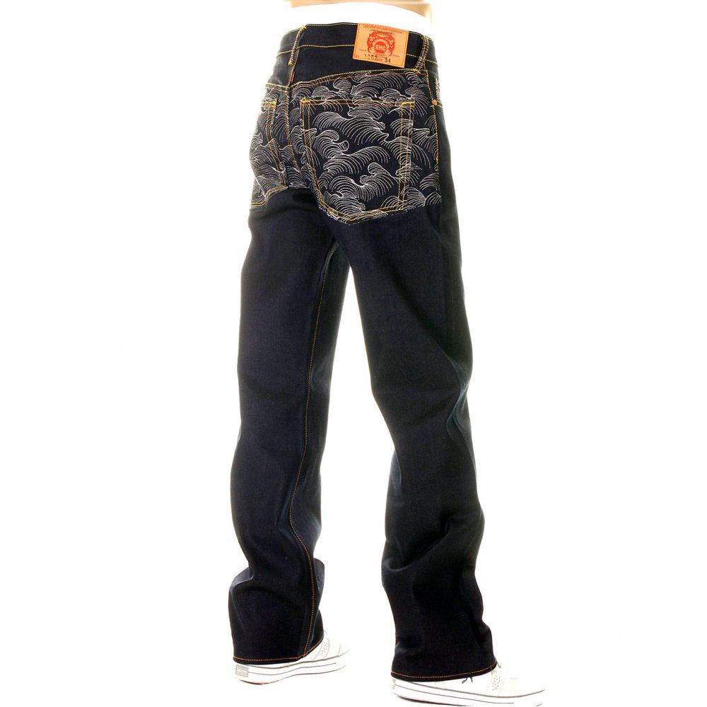 Mens Super Exclusive Design Dark Indigo Raw Denim Jeans